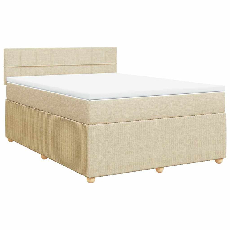 Pat box spring cu saltea, crem, 140x200 cm, textil