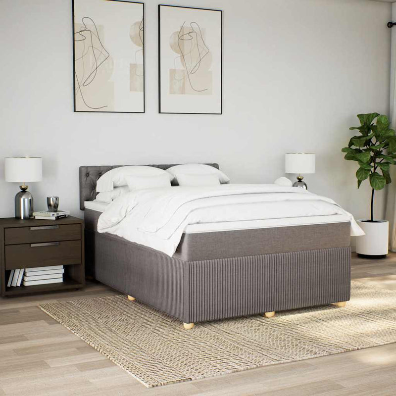Pat box spring cu saltea, gri taupe, 140x200 cm, textil