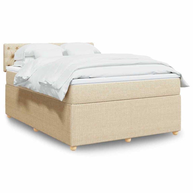 Pat box spring cu saltea, crem, 140x200 cm, textil