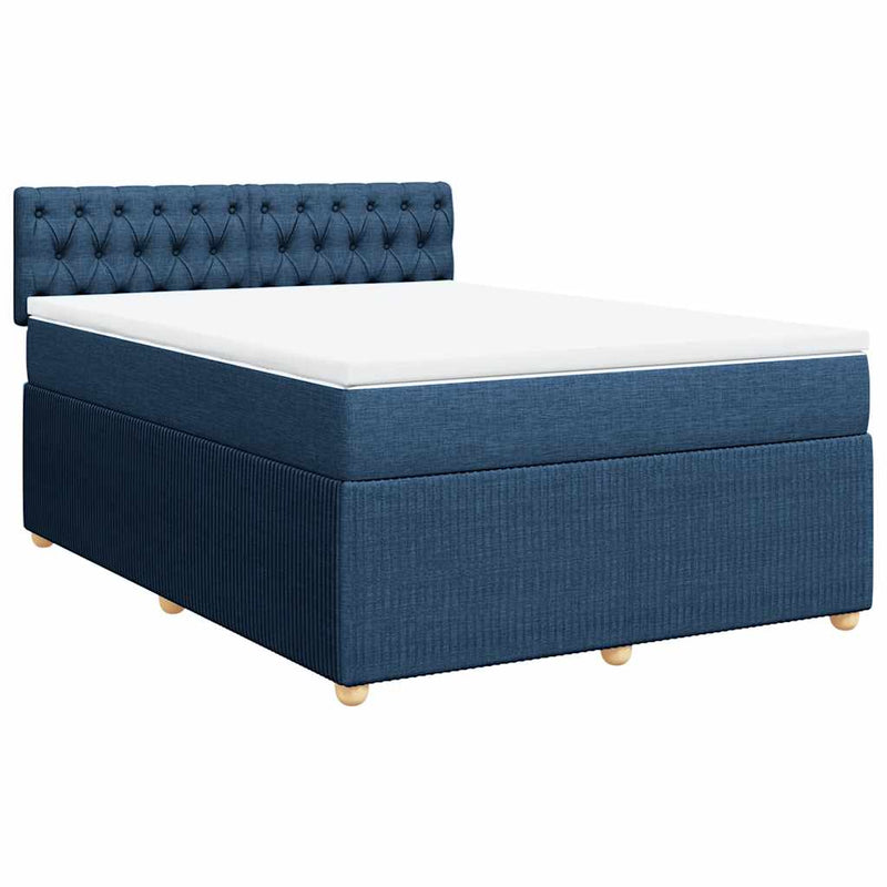 Pat box spring cu saltea, albastru, 140x200 cm, textil