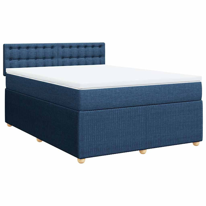 Pat box spring cu saltea, albastru, 140x200 cm, textil