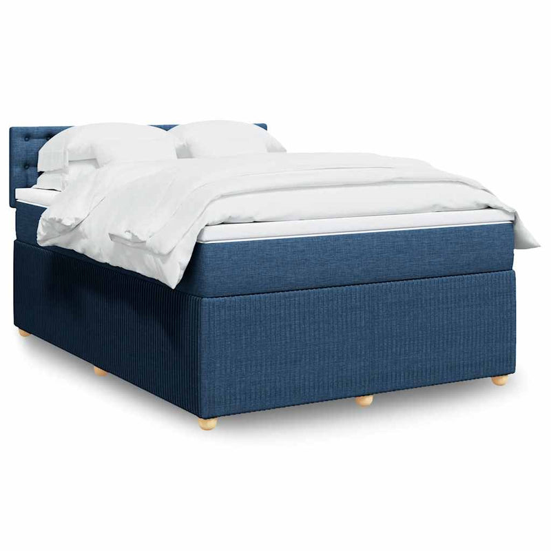Pat box spring cu saltea, albastru, 140x200 cm, textil