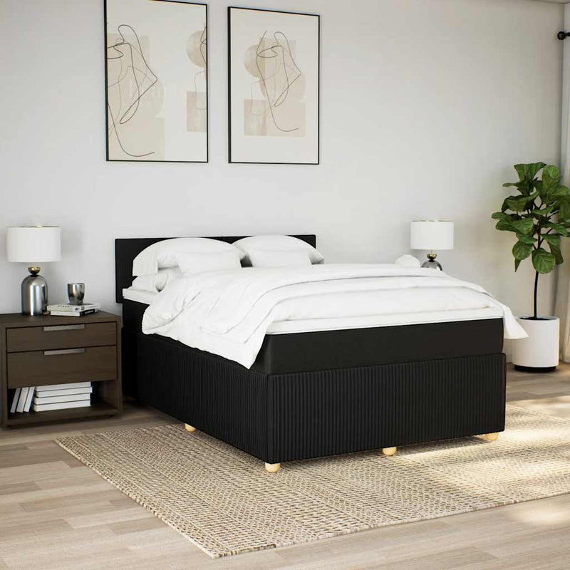 Pat box spring cu saltea, negru, 140x200 cm, textil