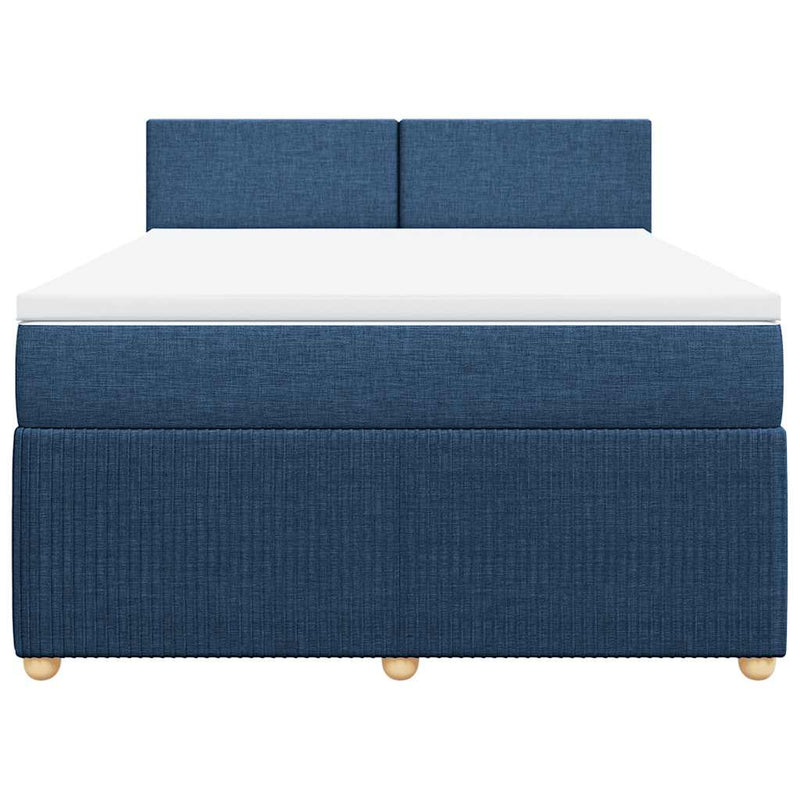 Pat continental cu saltea, albastru, 140x200cm, material textil