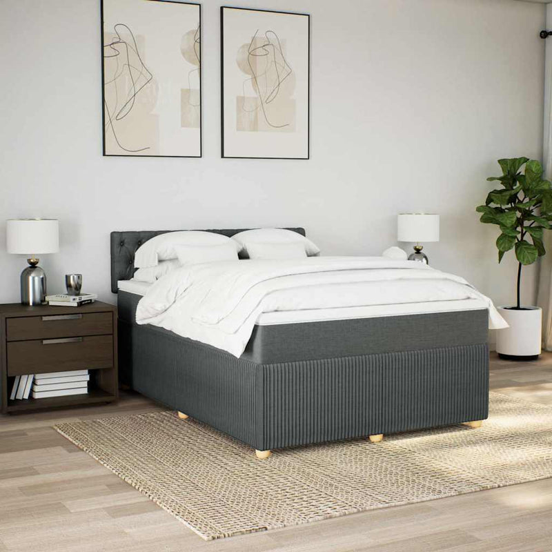 Pat box spring cu saltea, gri închis, 140x200 cm, textil