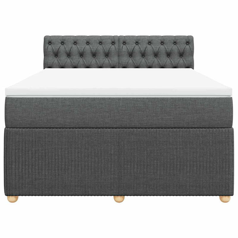 Pat box spring cu saltea, gri închis, 140x200 cm, textil