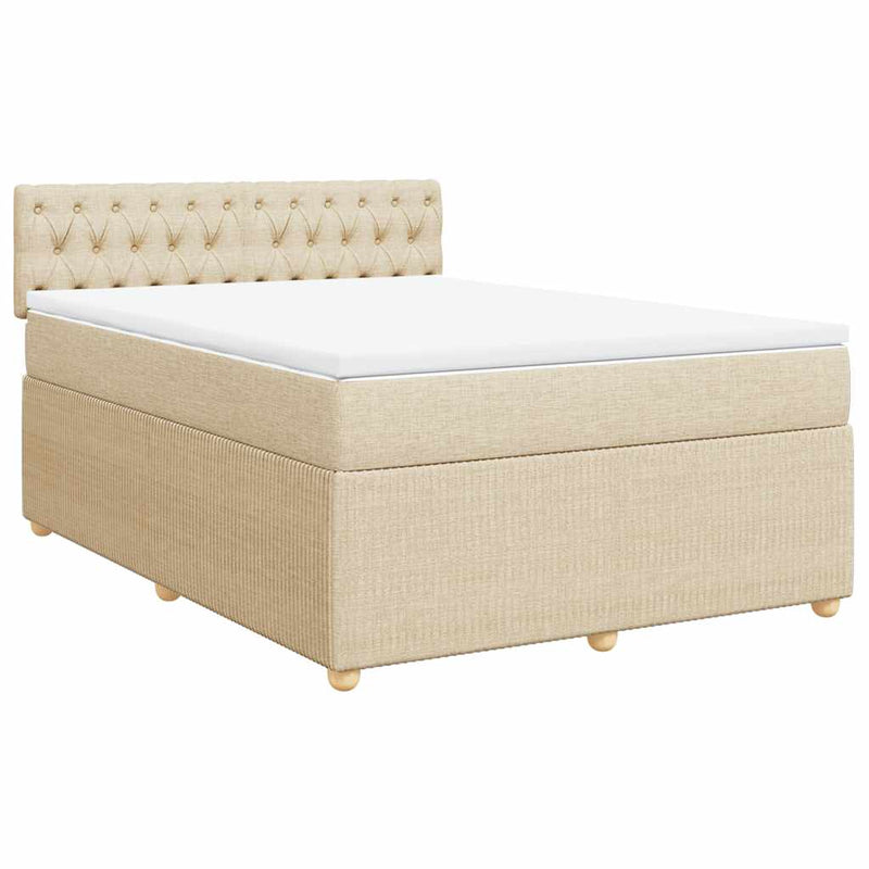 Pat continental cu saltea, crem, 140x200 cm, material textil