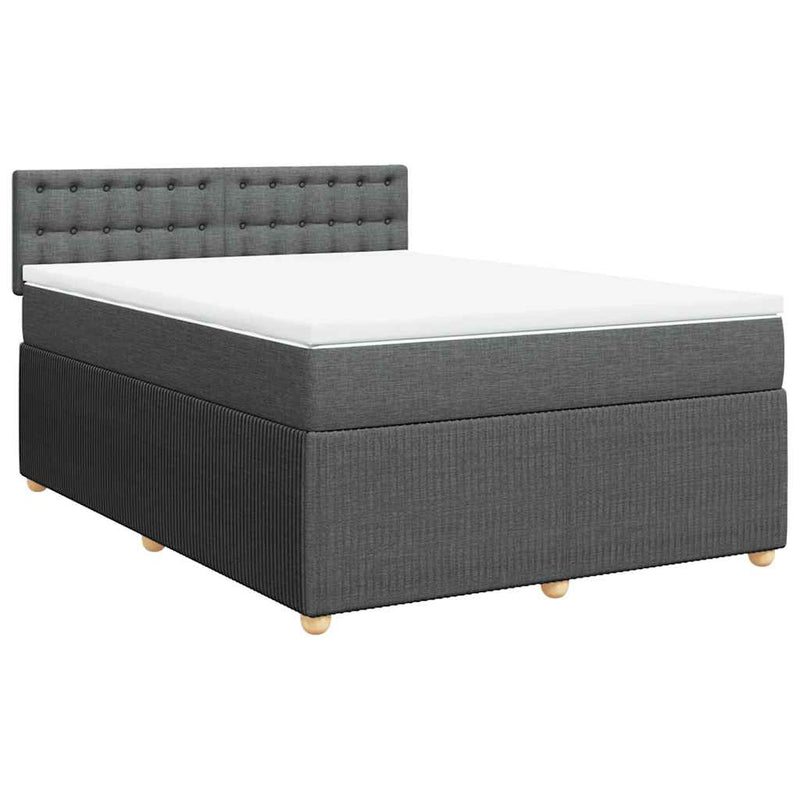 Pat box spring cu saltea, gri închis, 140x200 cm, textil