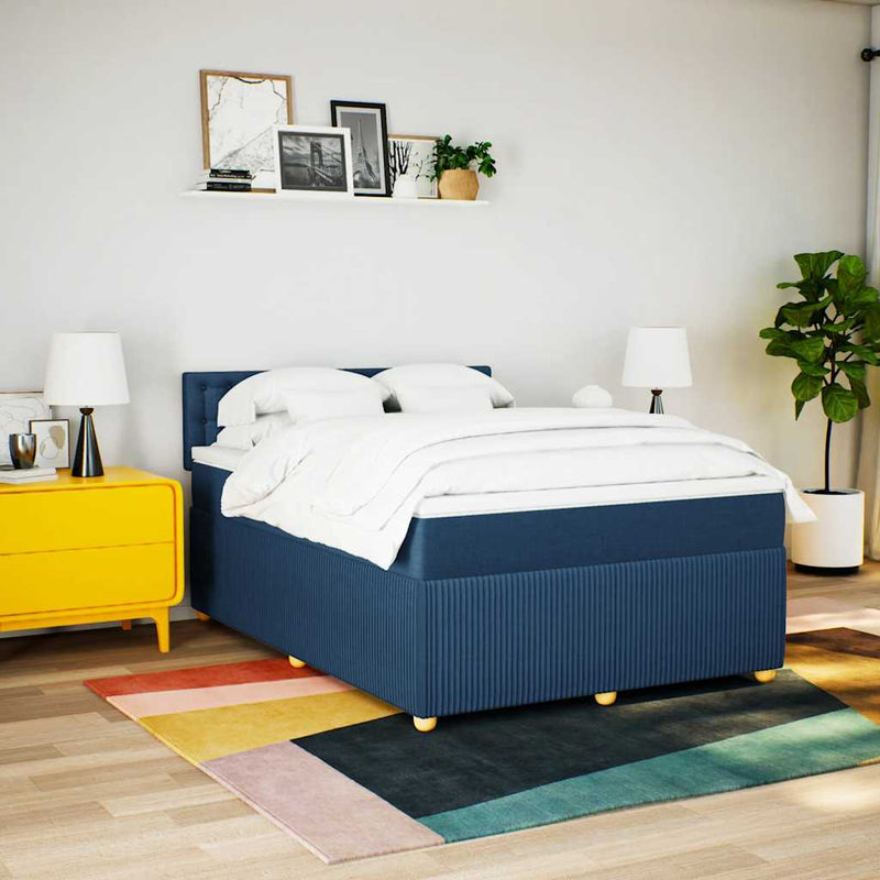 Pat continental cu saltea, albastru, 140x200cm, material textil