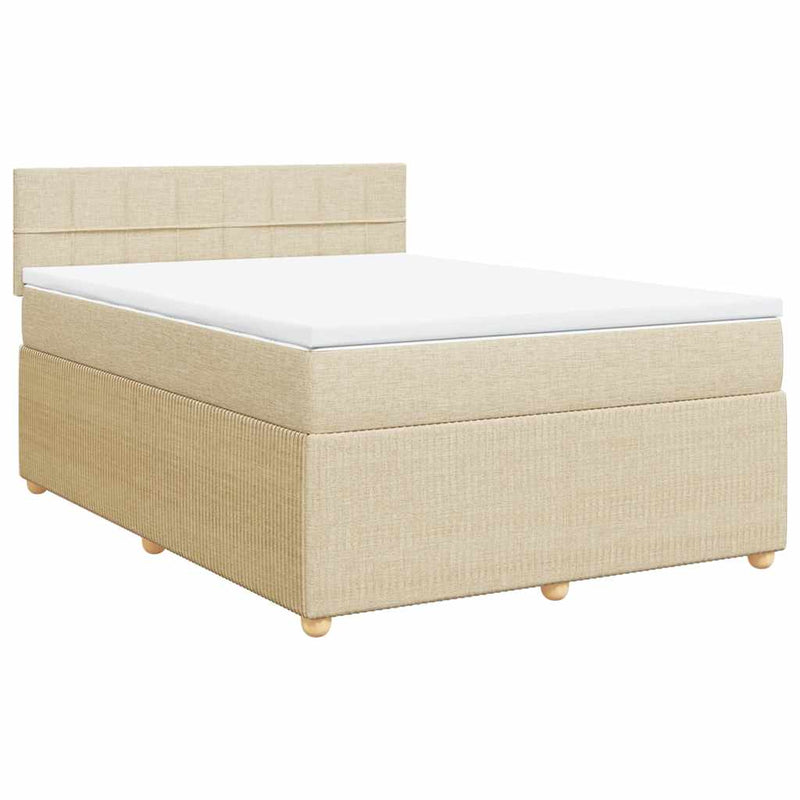 Pat box spring cu saltea, crem, 160x200 cm, material textil