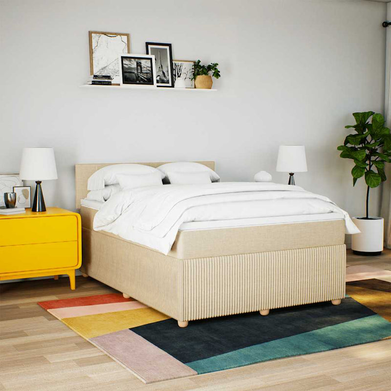 Pat box spring cu saltea, crem, 160x200 cm, material textil