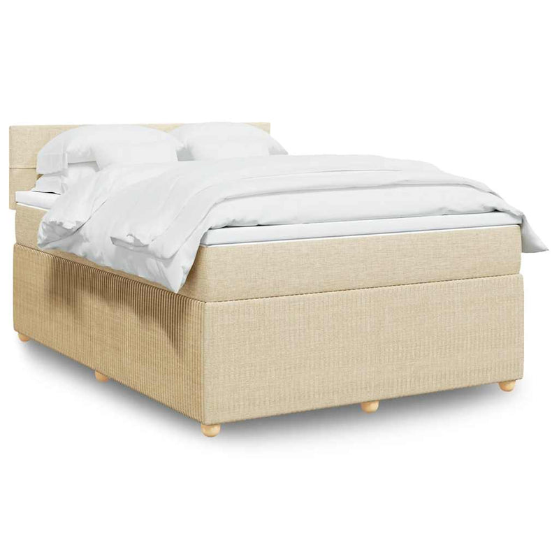 Pat box spring cu saltea, crem, 160x200 cm, material textil