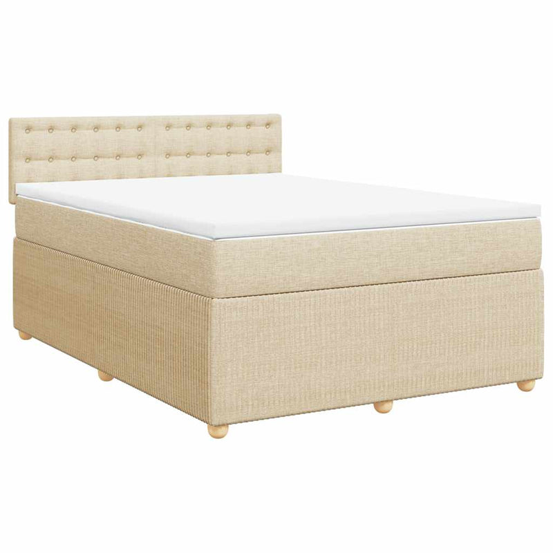 Pat box spring cu saltea, crem, 160x200 cm, material textil