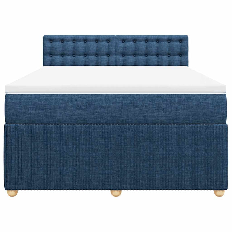 Pat continental cu saltea, albastru, 160x200cm, material textil