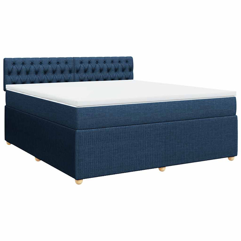 Pat box spring cu saltea, albastru, 180x200 cm, material textil