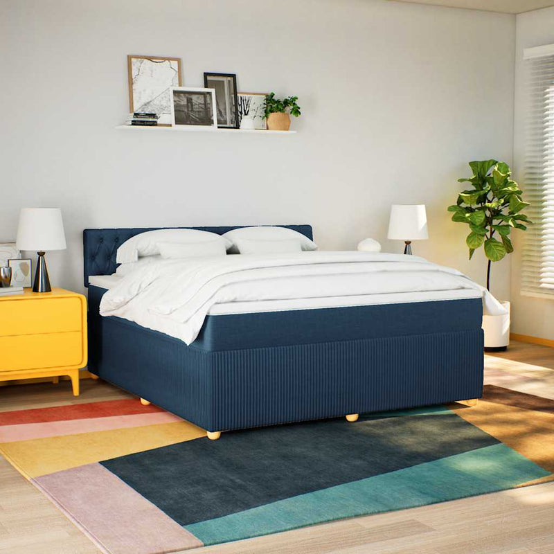 Pat box spring cu saltea, albastru, 180x200 cm, material textil