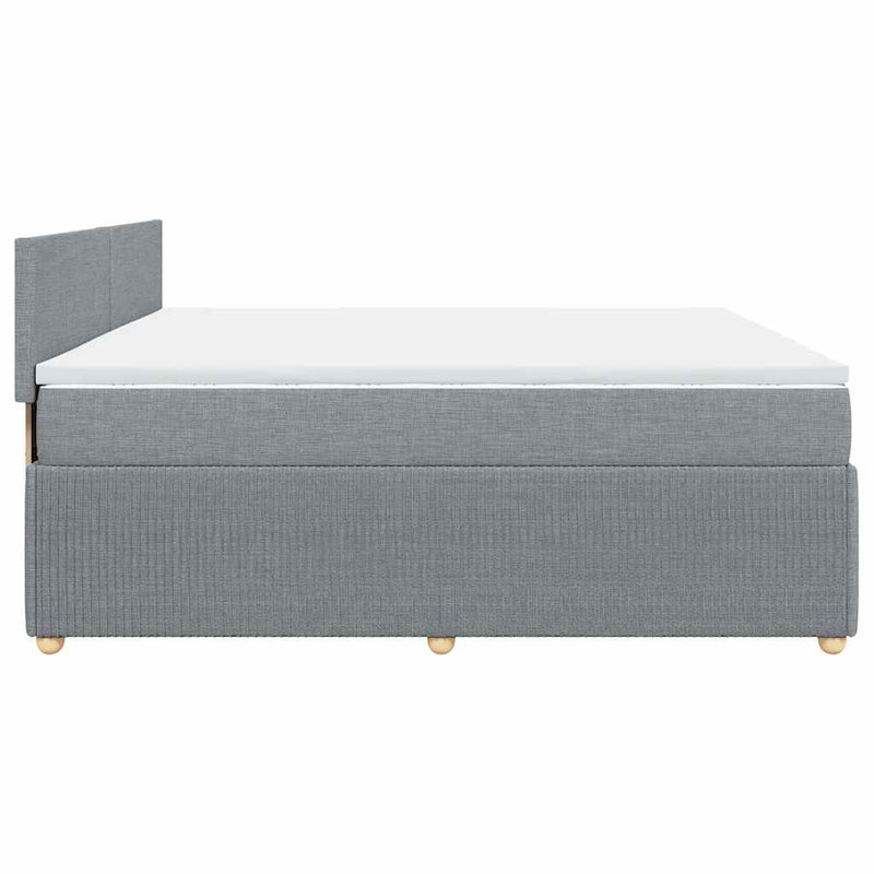 Pat box spring cu saltea, gri deschis, 200x200 cm, textil