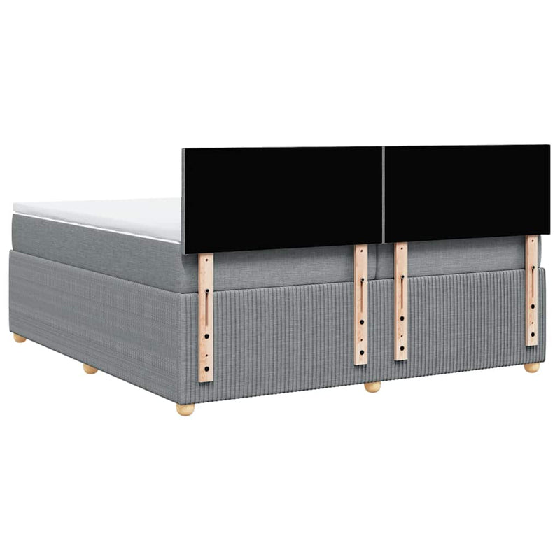 Pat box spring cu saltea, gri deschis, 200x200 cm, textil