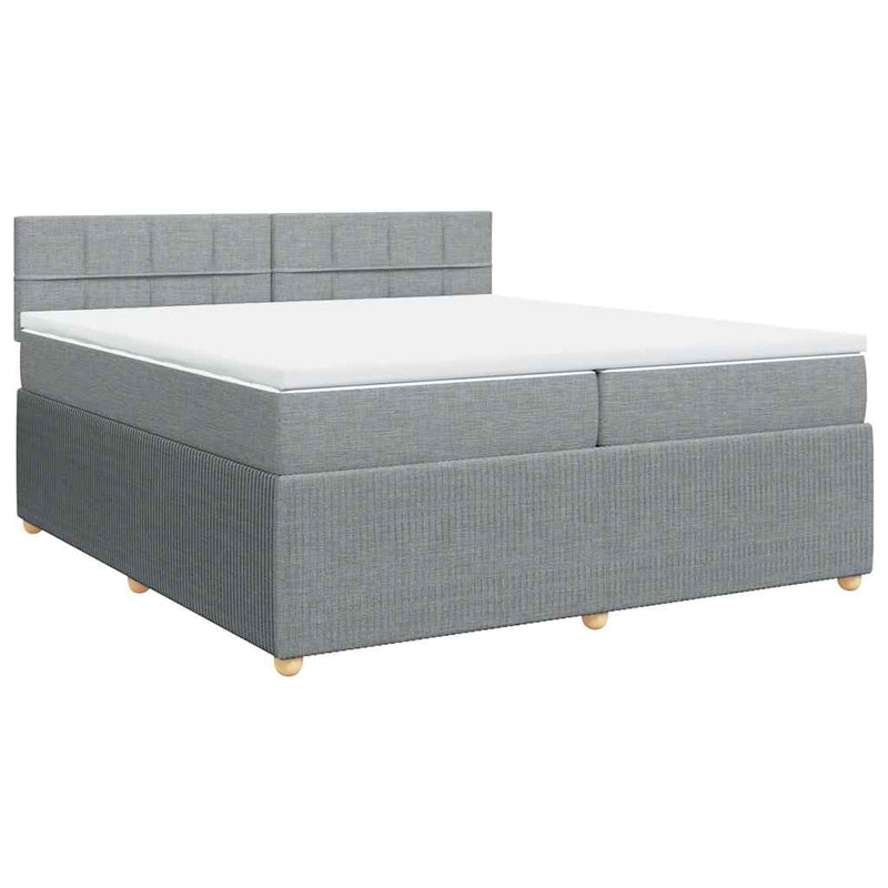Pat box spring cu saltea, gri deschis, 200x200 cm, textil