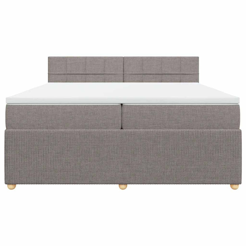 Pat box spring cu saltea, gri taupe, 200x200 cm, textil