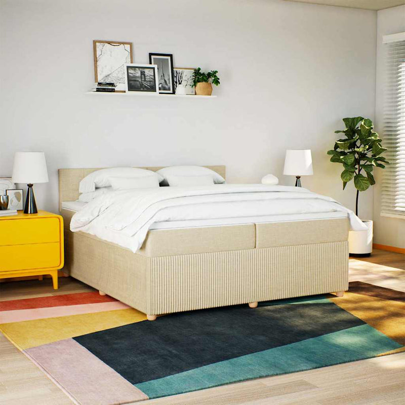 Pat box spring cu saltea, crem, 200x200 cm, textil