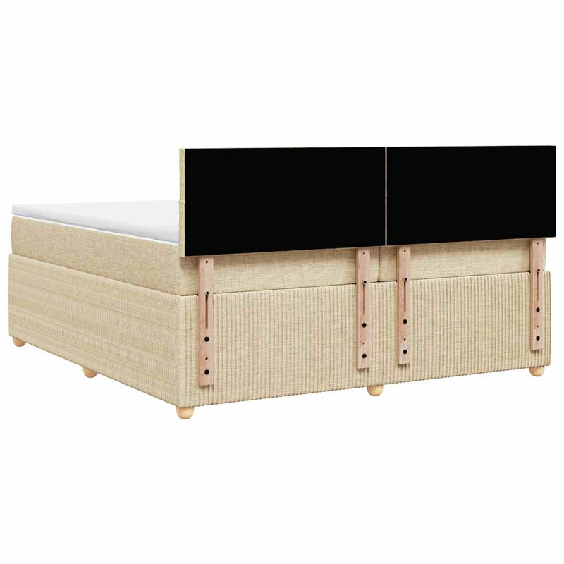 Pat box spring cu saltea, crem, 200x200 cm, textil