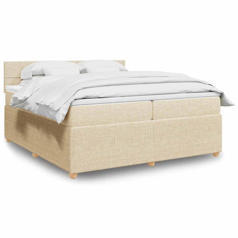 Pat box spring cu saltea, crem, 200x200 cm, textil