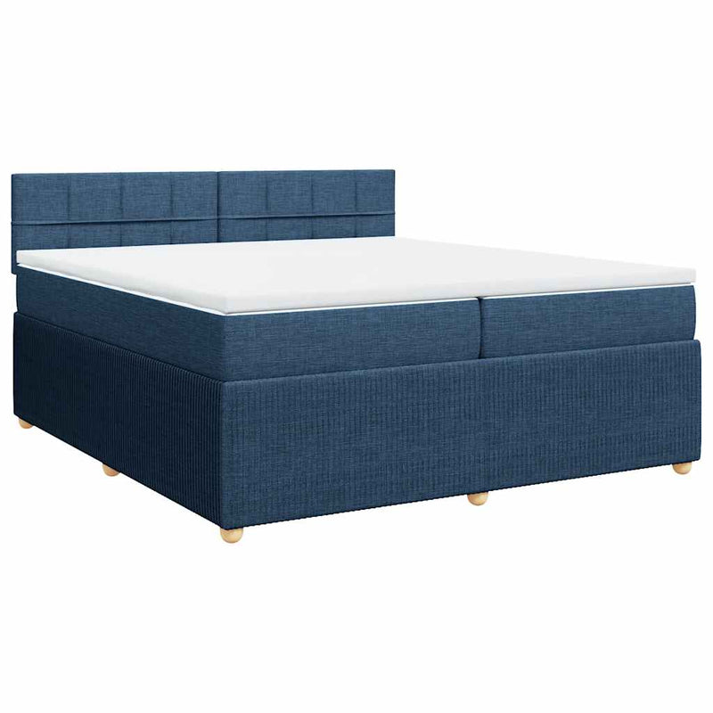 Pat box spring cu saltea, albastru, 200x200 cm, textil