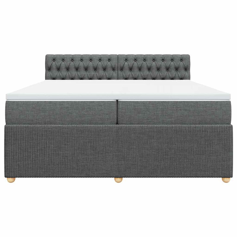 Pat box spring cu saltea, gri închis, 200x200 cm, textil