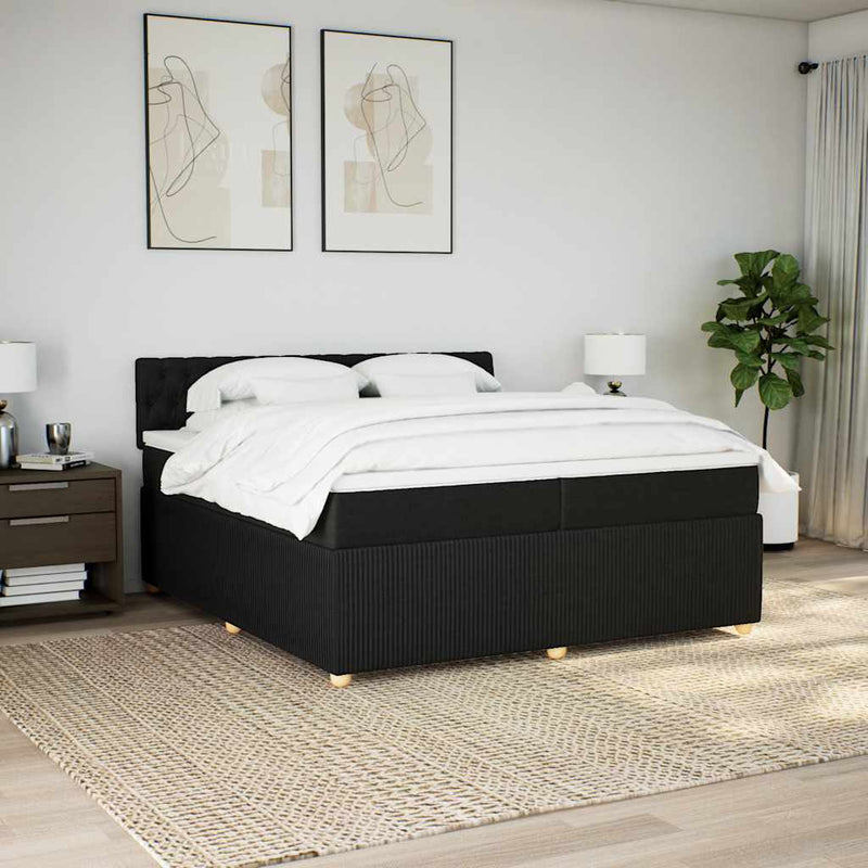 Pat box spring cu saltea, negru, 200x200 cm, textil
