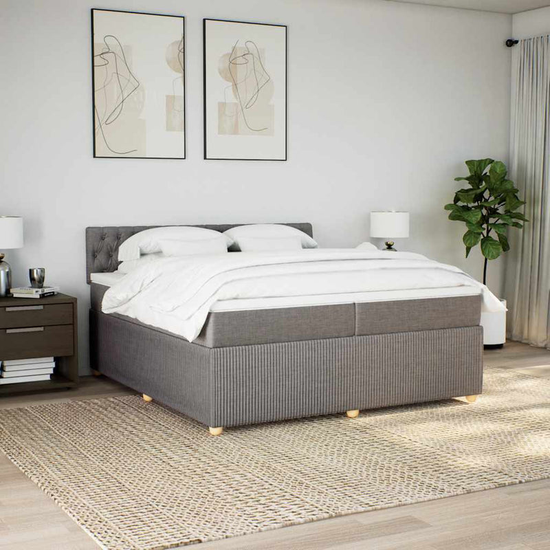 Pat box spring cu saltea, gri taupe, 200x200 cm, textil