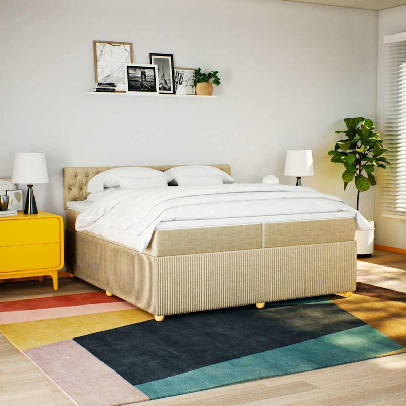 Pat box spring cu saltea, crem, 200x200 cm, textil