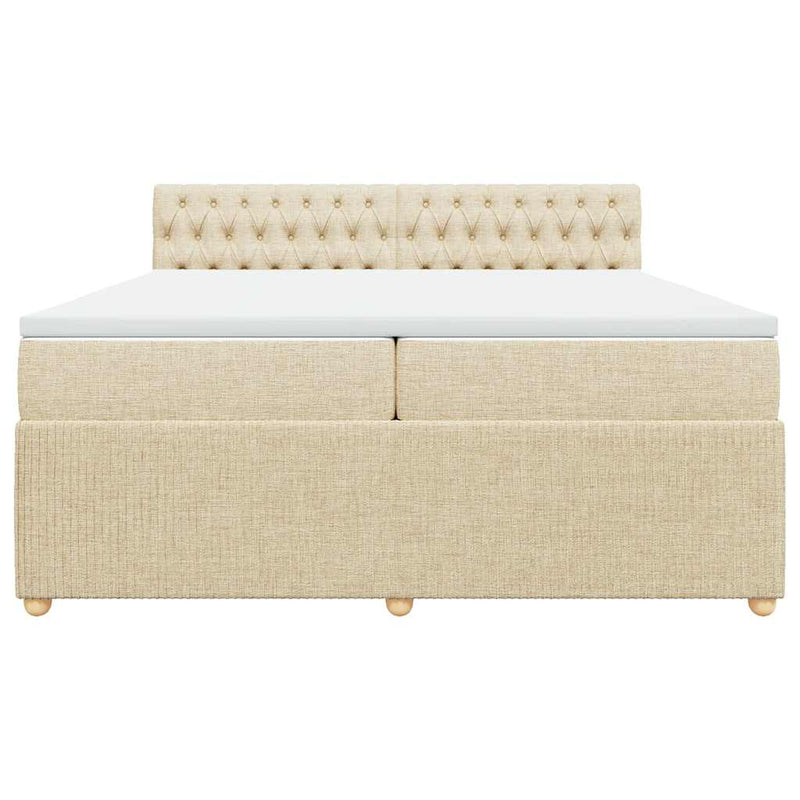 Pat box spring cu saltea, crem, 200x200 cm, textil