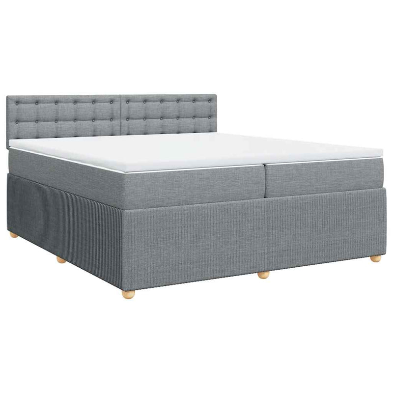 Pat box spring cu saltea, gri deschis, 200x200 cm, textil