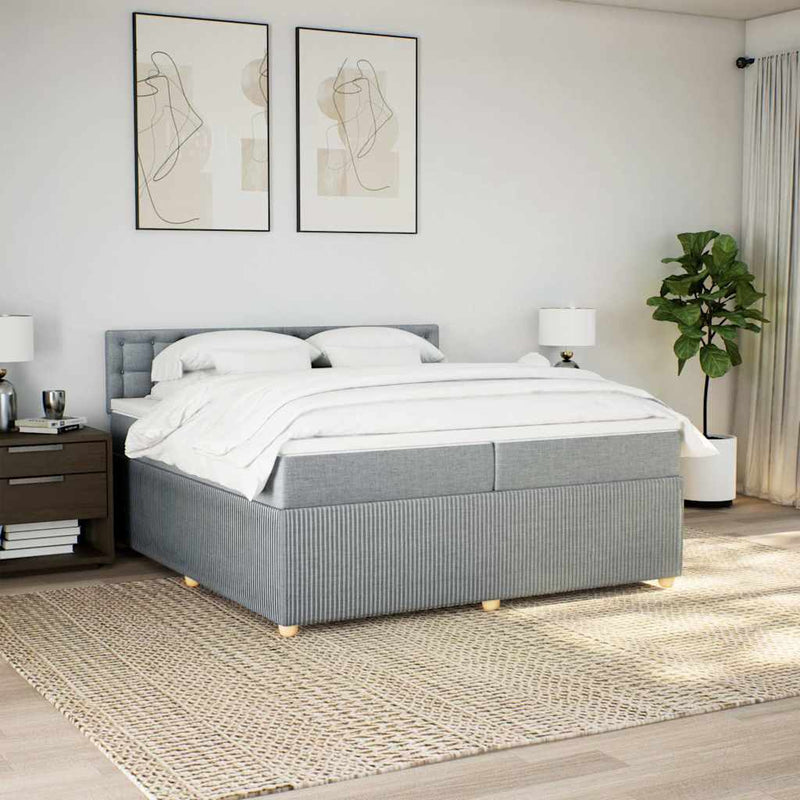 Pat box spring cu saltea, gri deschis, 200x200 cm, textil