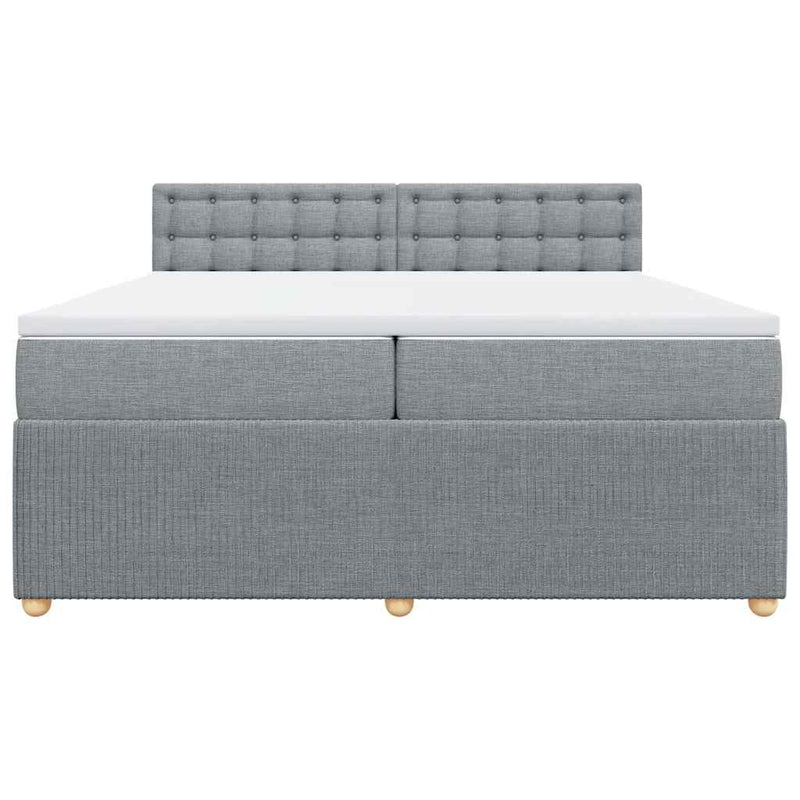 Pat box spring cu saltea, gri deschis, 200x200 cm, textil