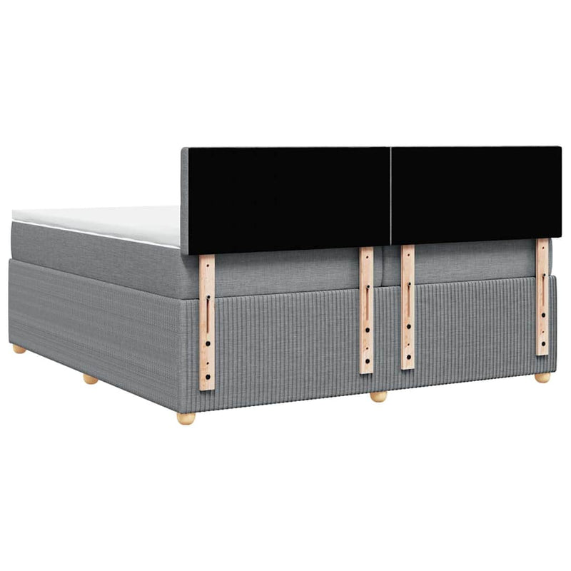 Pat box spring cu saltea, gri deschis, 200x200 cm, textil
