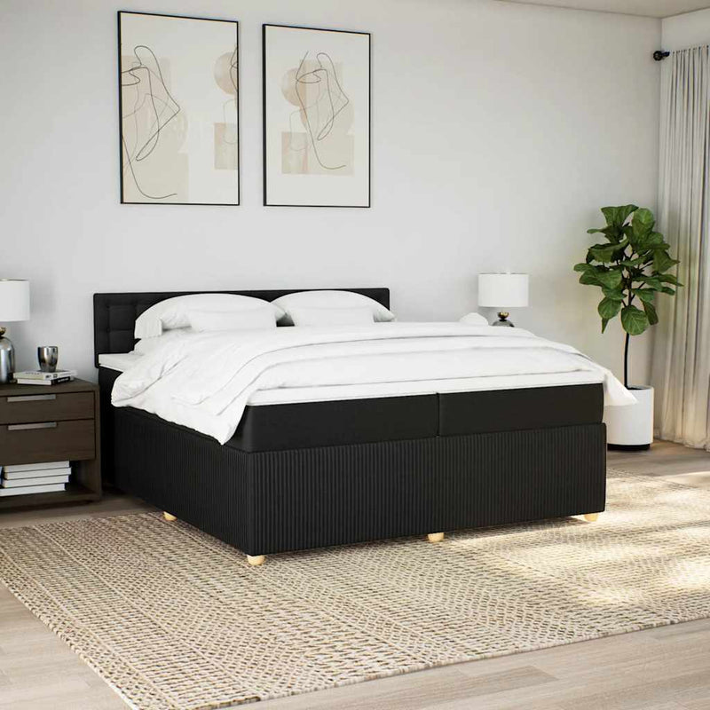 Pat box spring cu saltea, negru, 200x200 cm, textil