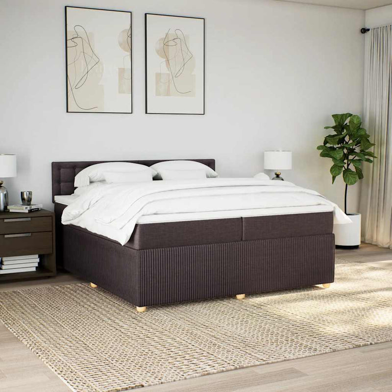 Pat box spring cu saltea, maro închis, 200x200 cm, textil