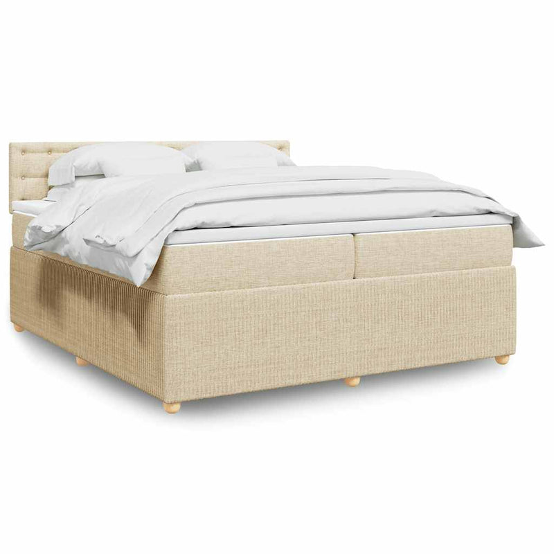 Pat box spring cu saltea, crem, 200x200 cm, textil
