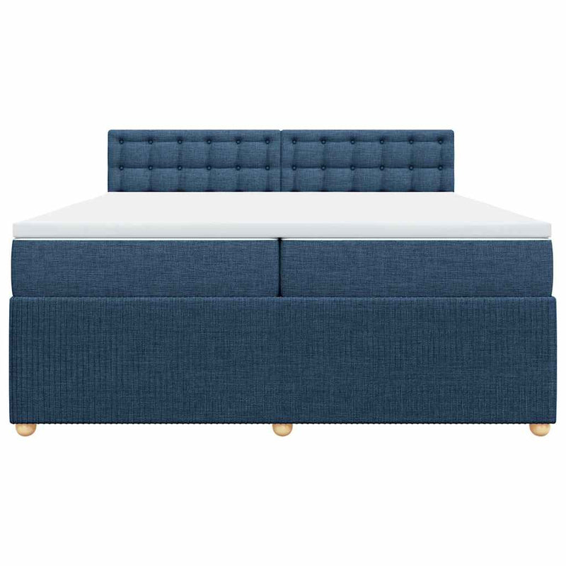 Pat box spring cu saltea, albastru, 200x200 cm, textil