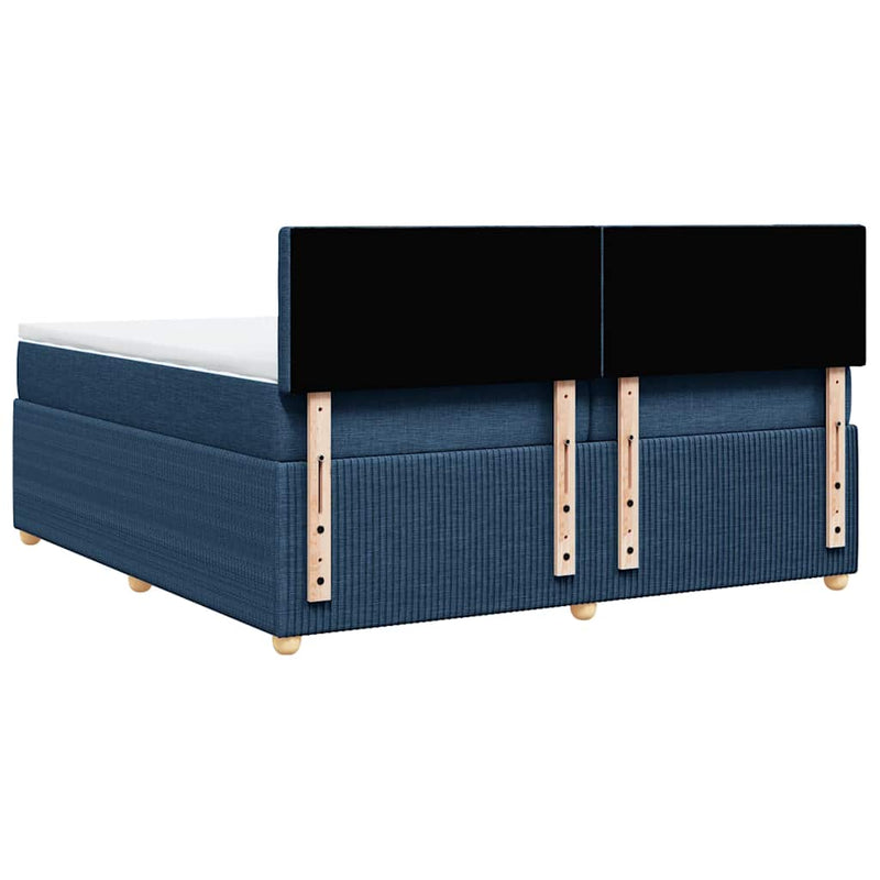 Pat box spring cu saltea, albastru, 200x200 cm, textil