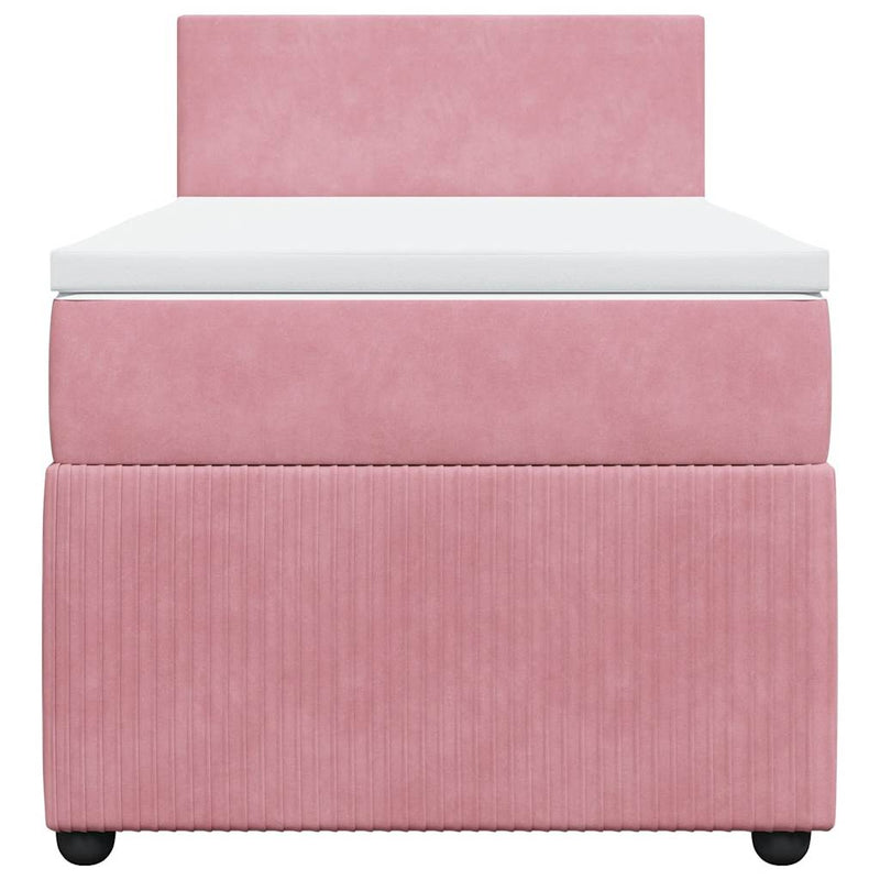 Pat box spring cu saltea, roz, 80x200 cm, catifea