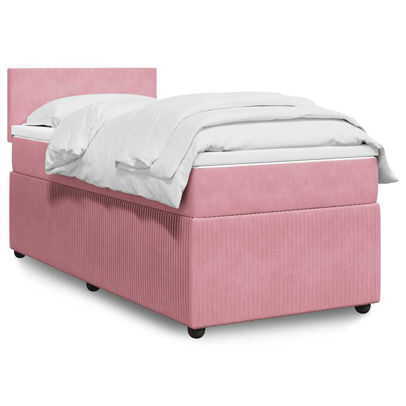 Pat box spring cu saltea, roz, 80x200 cm, catifea