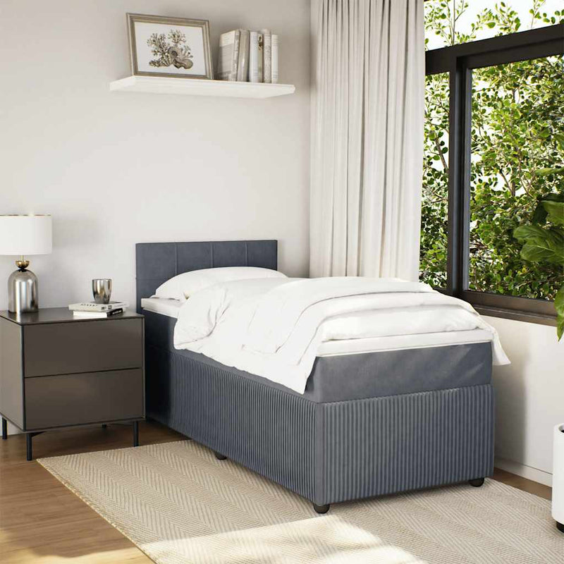 Pat box spring cu saltea, gri închis, 80x200 cm, catifea