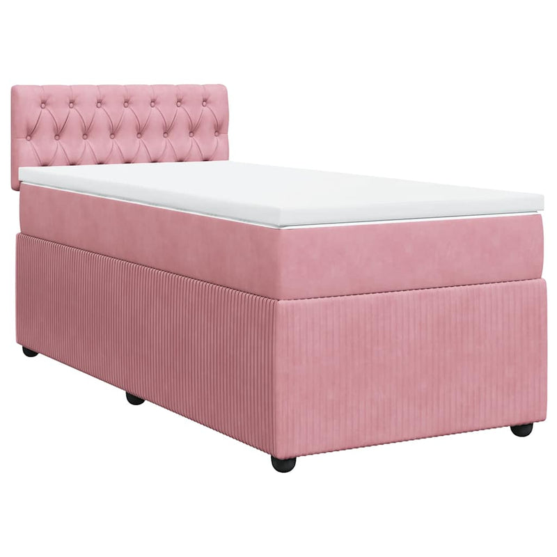 Pat box spring cu saltea, roz, 80x200 cm, catifea