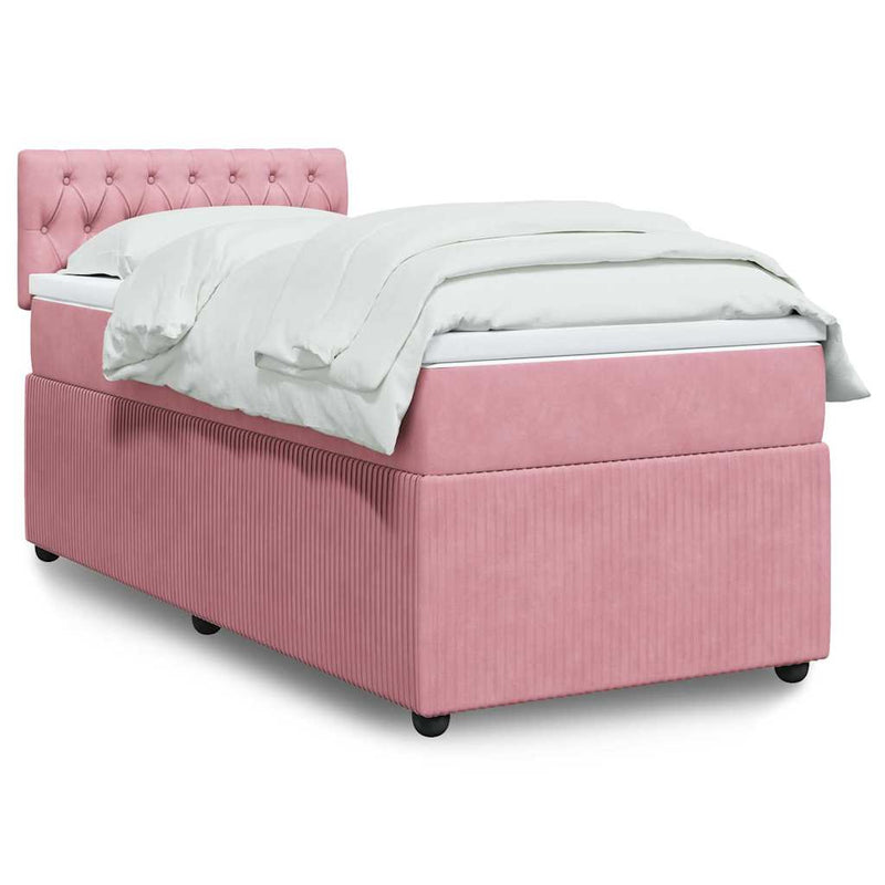 Pat box spring cu saltea, roz, 80x200 cm, catifea