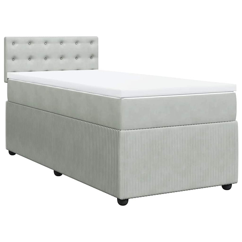 Pat continental cu saltea, gri deschis, 80x200 cm, catifea
