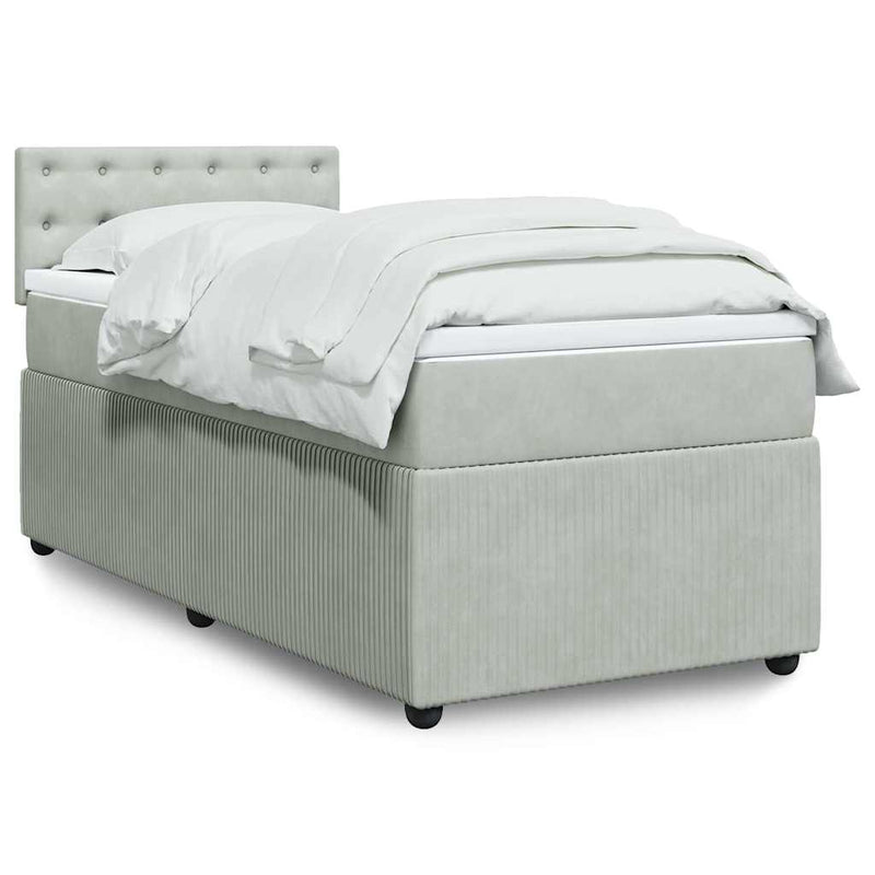 Pat continental cu saltea, gri deschis, 80x200 cm, catifea