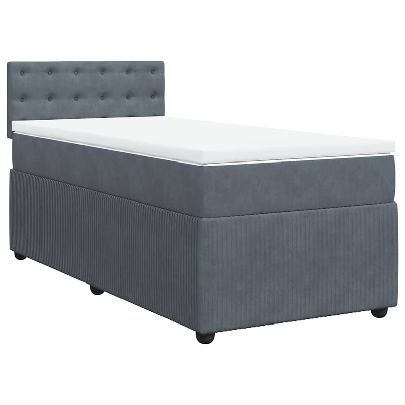 Pat box spring cu saltea, gri închis, 80x200 cm, catifea